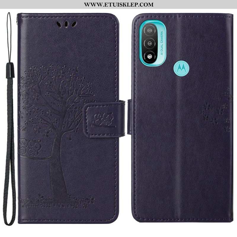 Etui Folio do Moto G71 5G z Łańcuch Drzewo Stringów I Sowy